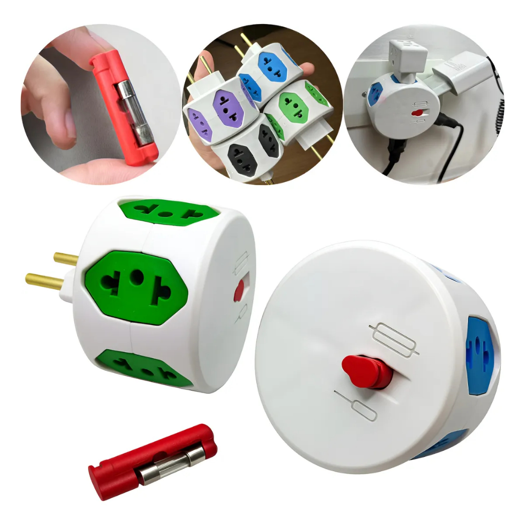 Adaptador De Tomada Benjamim Redondo 6 Tomadas Com Fusível 127/220v em Oferta na Shopee