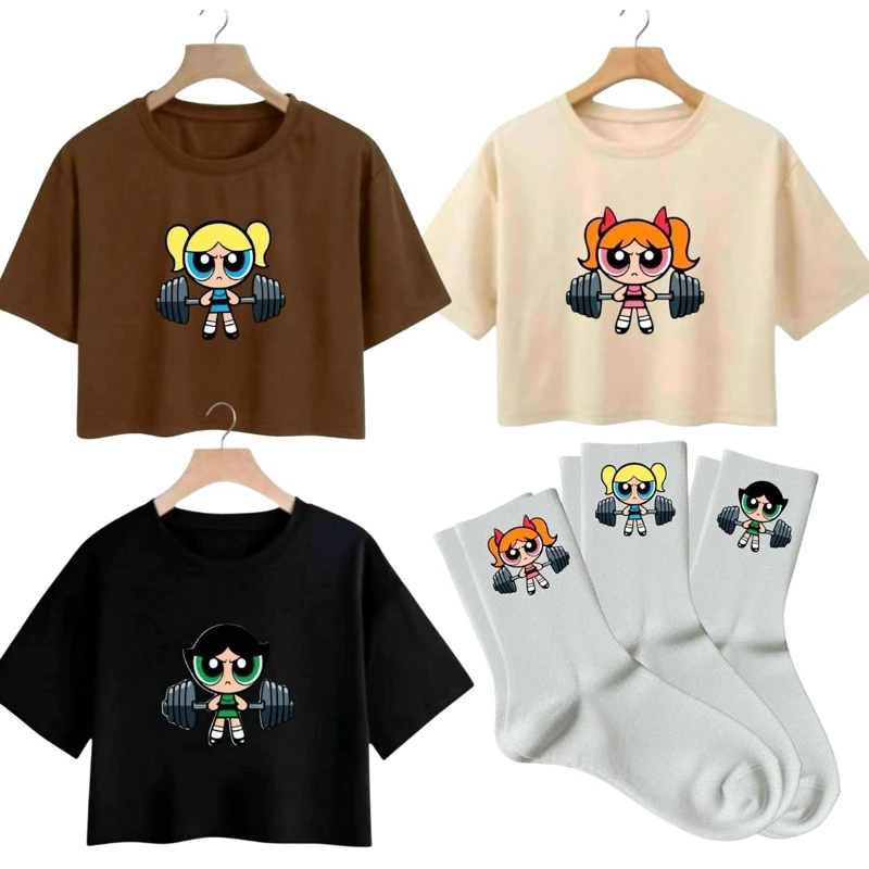 kit 3 Cropedd 3 Meias Blusinha Super Poderosas Algodão Academia