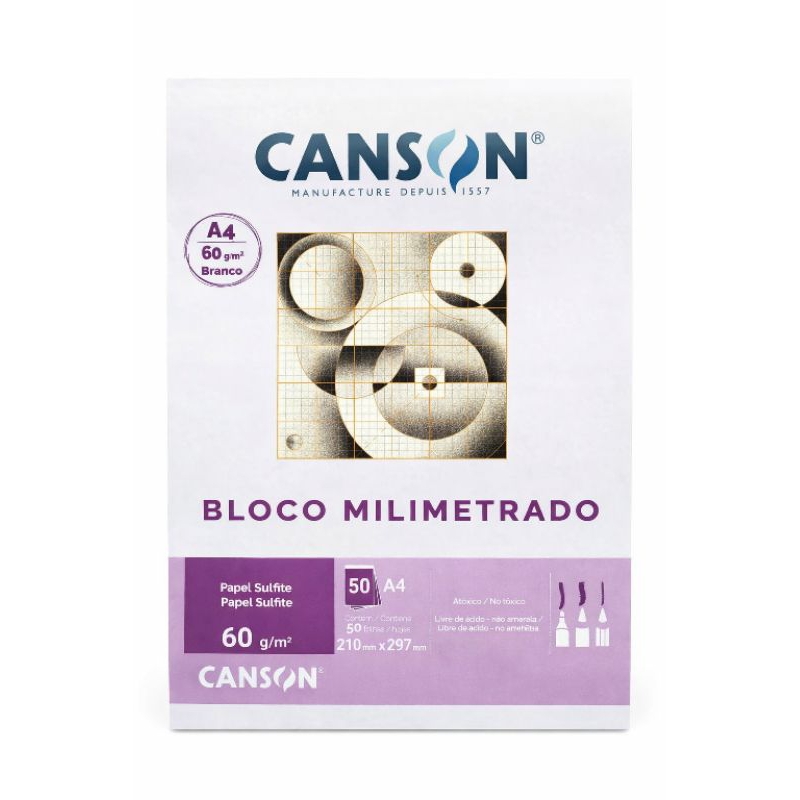 BLOCO CANSON MILIMETRADO A4 60G 50 FOLHAS