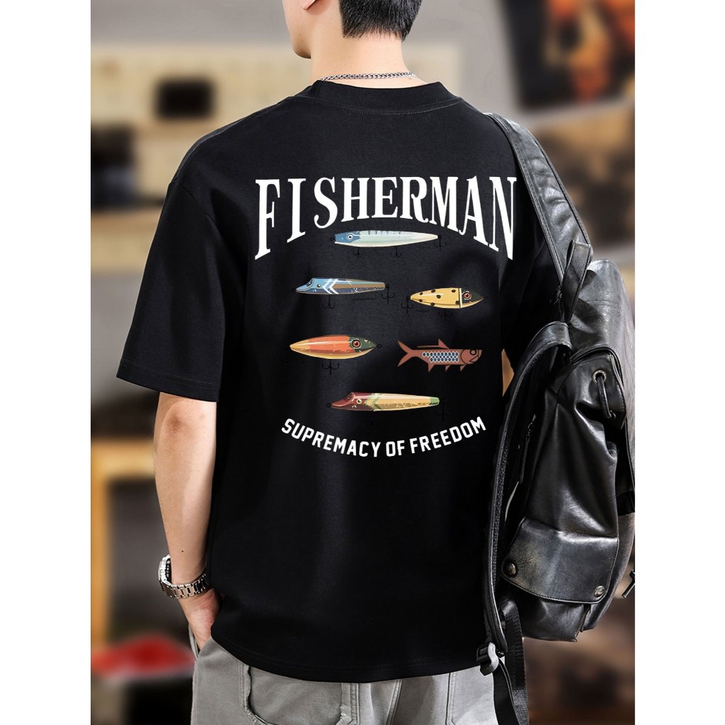 Camiseta Masculina para Pesca Confortável e Macia 100% Algodão Estampada Frente e Costa DTF ENVIO RAPIDO