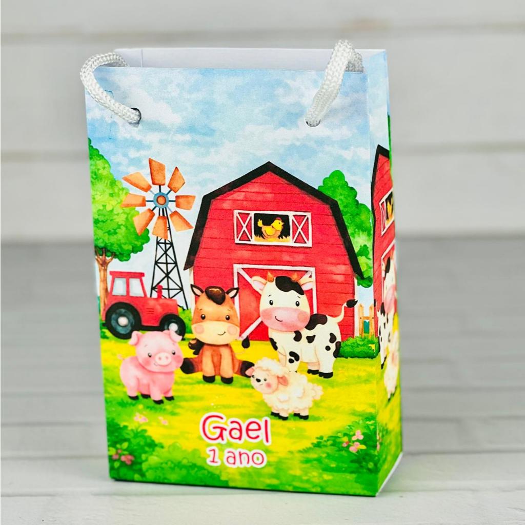 Sacolinha Fazendinha Vermelha | Personalizada Com Nome | Festa Aniversário Lembrancinhas Personalizados Sacola de Doces