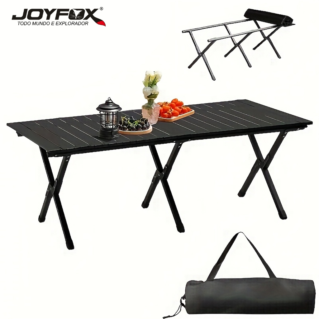 Mesa Dobrável de Camping em Aço Portátil Mesa Enrolável para Churrasco Praia Piq