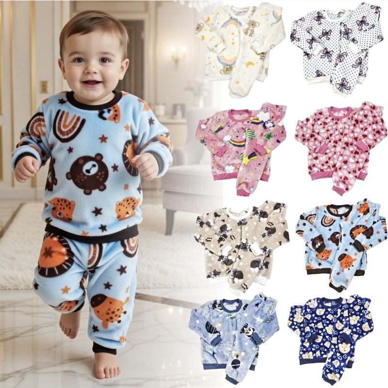 Conjunto Blusa e Calça Bebê Infantil Fleece Pijama Pelucia Menino e Menina