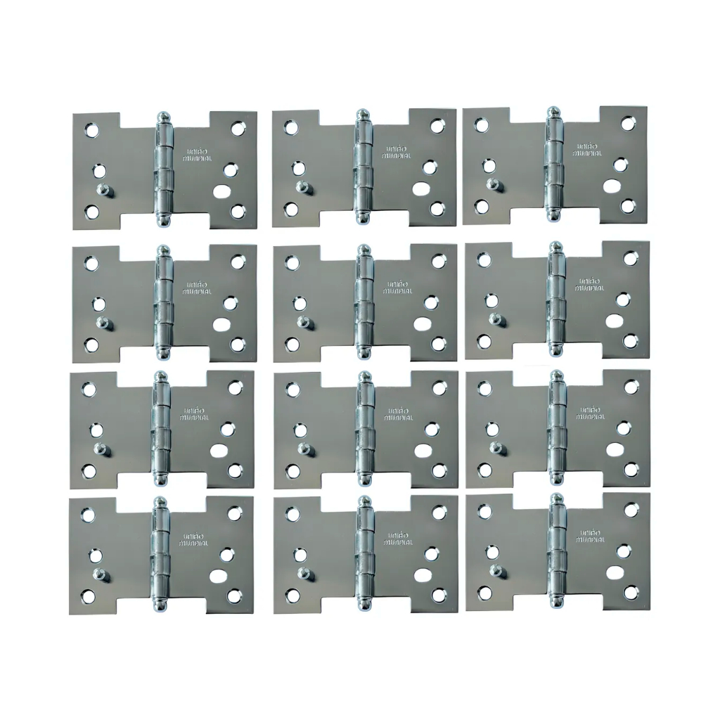 Dobradiça P/ Porta MUNDIAL Tipo Palmela 2.1/2 x 4" Cartela C/ 2 Unid 6.224 Aço C/ Pino de Seg - ACABAMENTOS