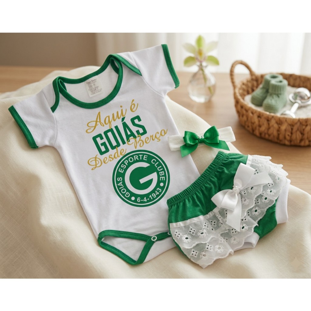 KIT BEBÊ GOIAS MENINA INFANTIL-BODY -CALCINHA -TIARA