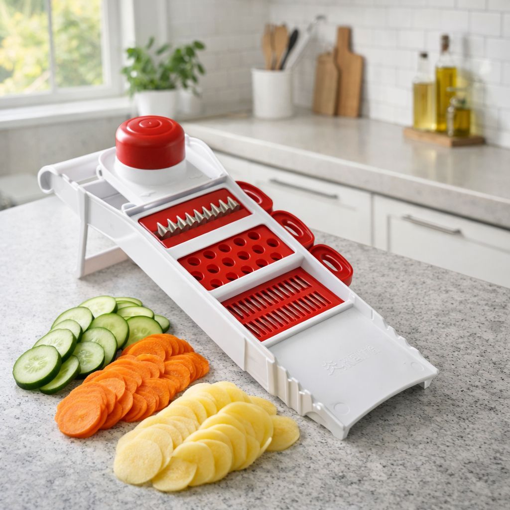 Cortador e Fatiador Manual 5 em 1, Lâminas para Legumes e Batatas, Ralador Multiuso com Base