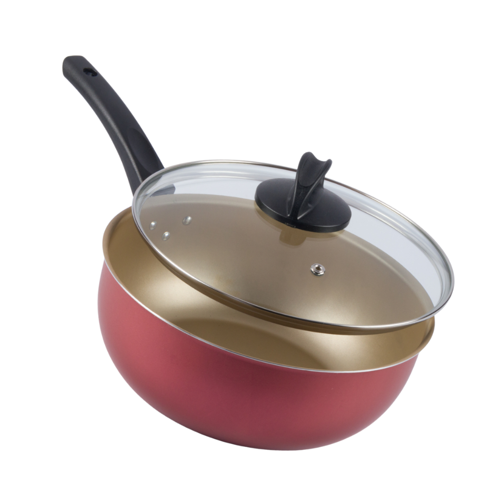 Frigideira Wok Antiaderente Tampa De Vidro 24Cm Cereja Nacional