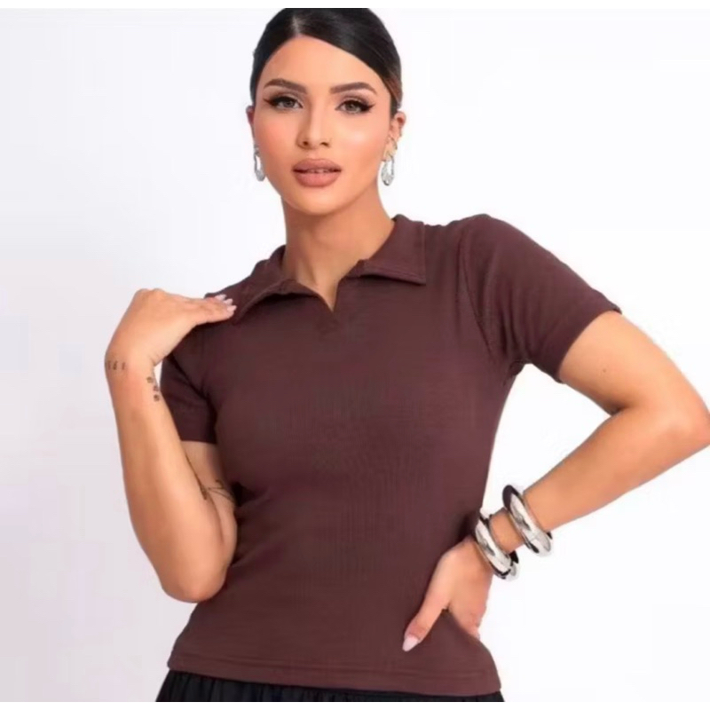 BLUSA GOLA POLO MODA FEMININA BÁSICO CASUAL SOCIAL TRABALHO RIBANA ALGODÃO MANGUINHA VERÃO DIA A DIA ELEGANTE