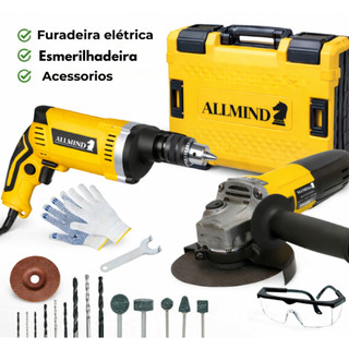 Kit Furadeira de Impacto + Esmerilhadeira 900W Profissional – Alta Potência para Corte, Perfuração