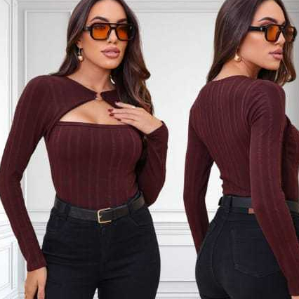 Body Femenino Manga Longa Decotado Elegante e Estiloso-Confortavel ,luxo  Excelente elasticidade em Oferta na Shopee