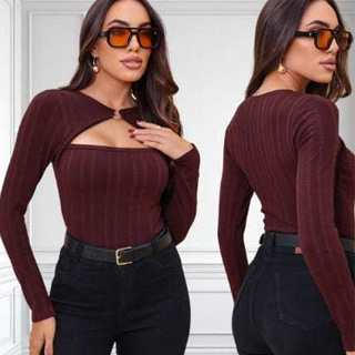 Body Femenino Manga Longa Decotado Elegante e Estiloso-Confortavel ,luxo  Excelente elasticidade em Oferta na Shopee