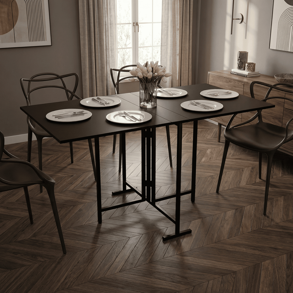 Mesa De Jantar  6 Lugares Dobrável Mesa Articulável Portátil Base Aço Mesa Apartamento e Camping