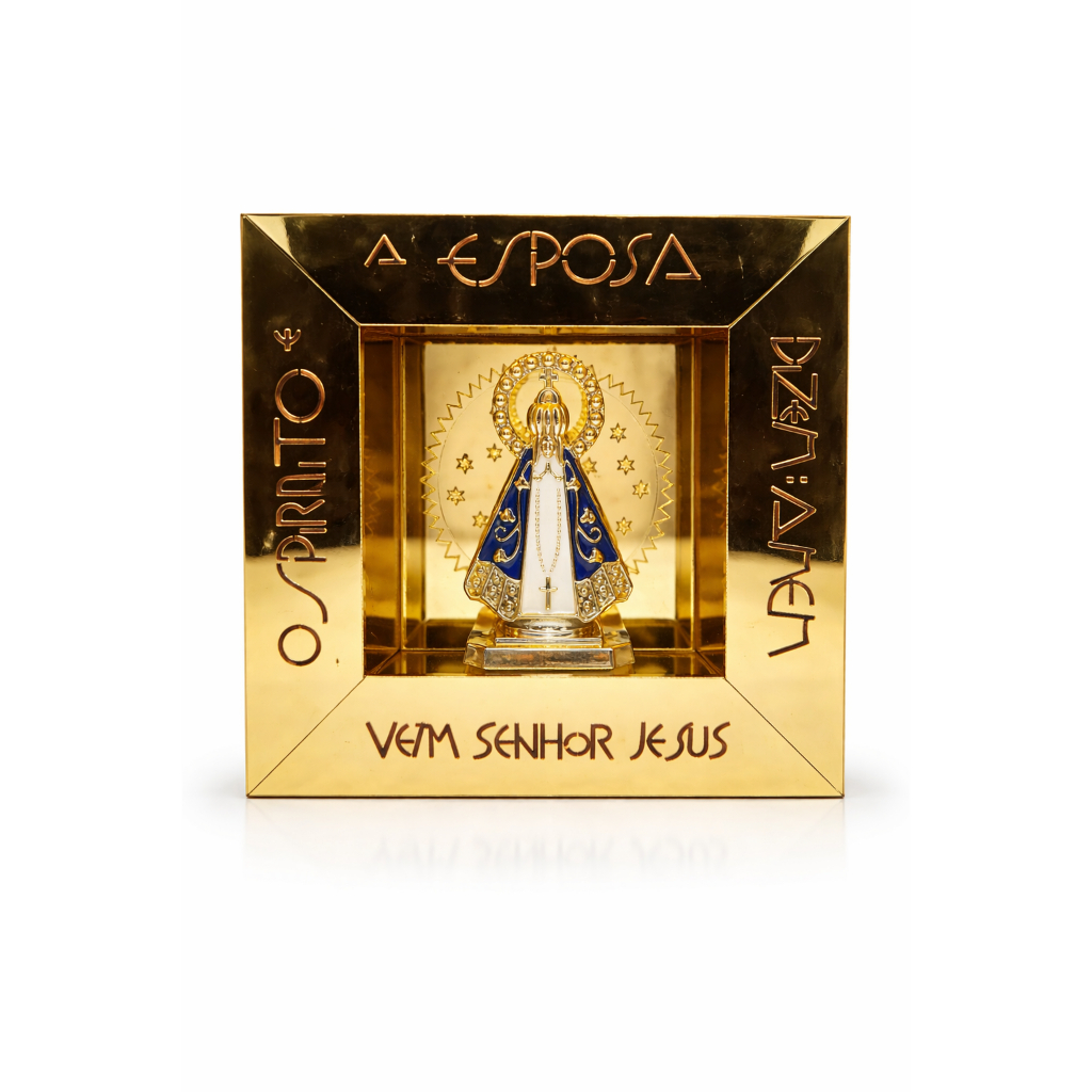 Nicho Nossa Senhora Aparecida Espelhado Dourado 17x17 Oratório Basílica Decoração Religiosa Devocao