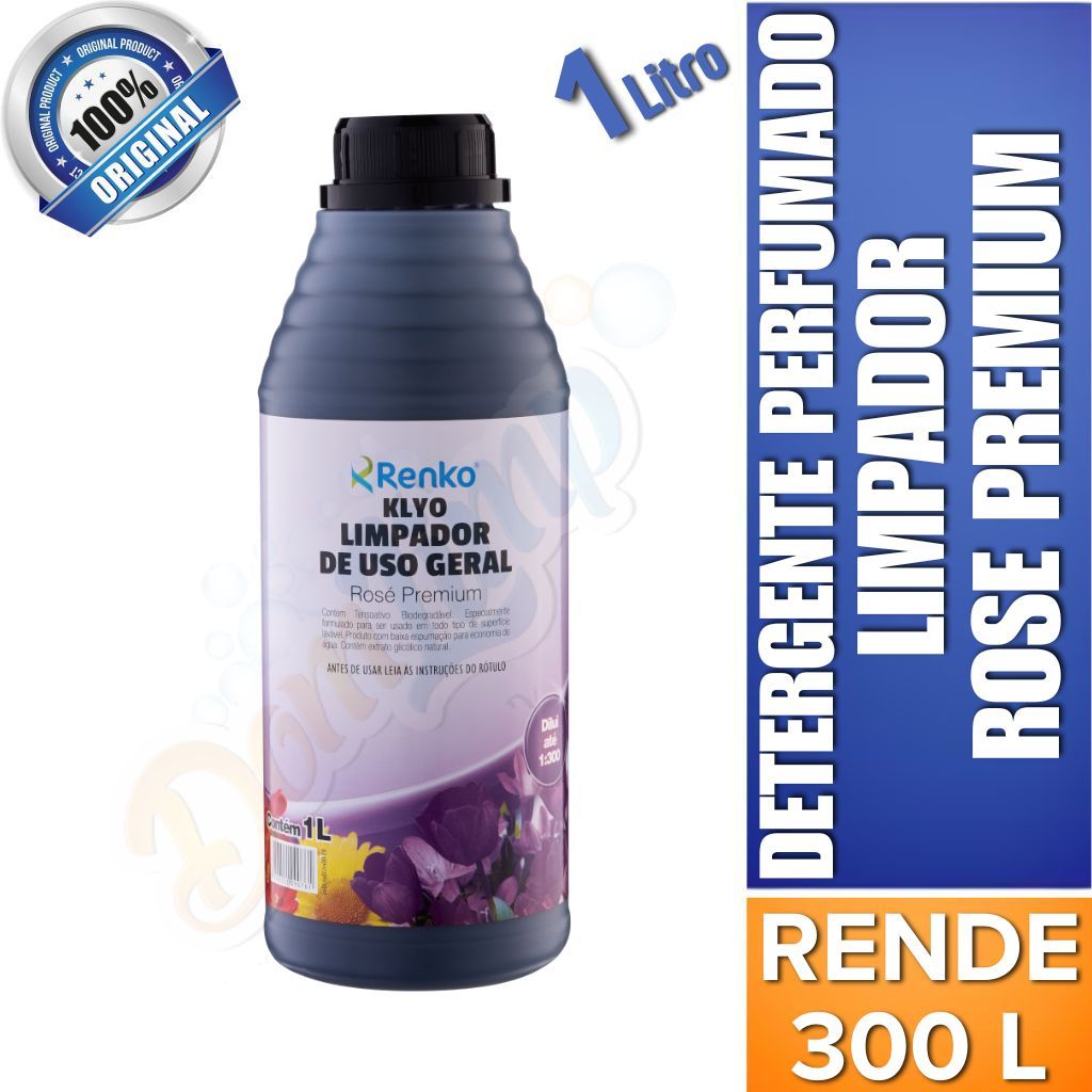 Limpador Perfumado Klyo Rose Premium 1L Renko Concentrado Uso Geral Alta Diluição 1:300