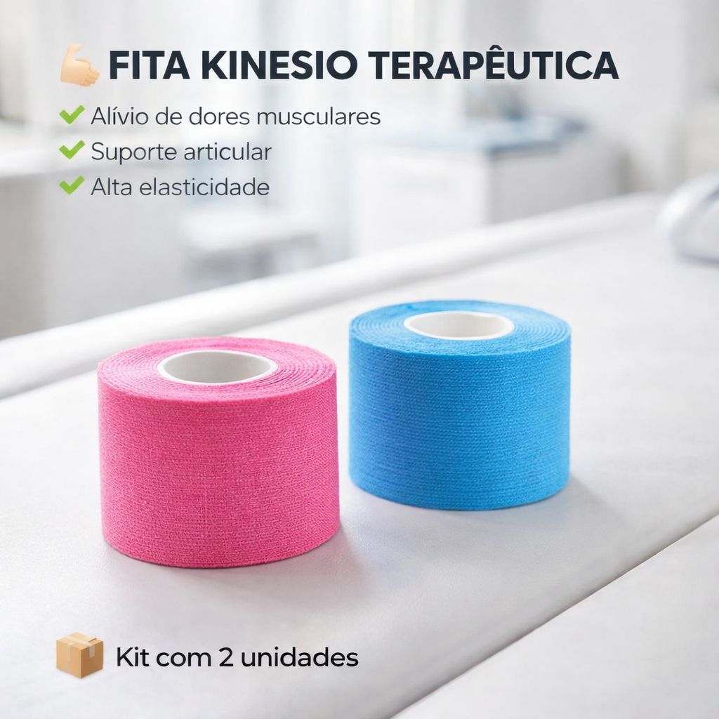 Kit 2 Fita Kinesio Adesiva Elástica Alívio de Dores Musculares  Suporte Articular