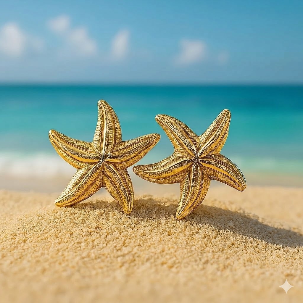 Par de Brincos Estrela do Mar Dourado Folheado a Ouro 18K Moda Praia em Oferta na Shopee