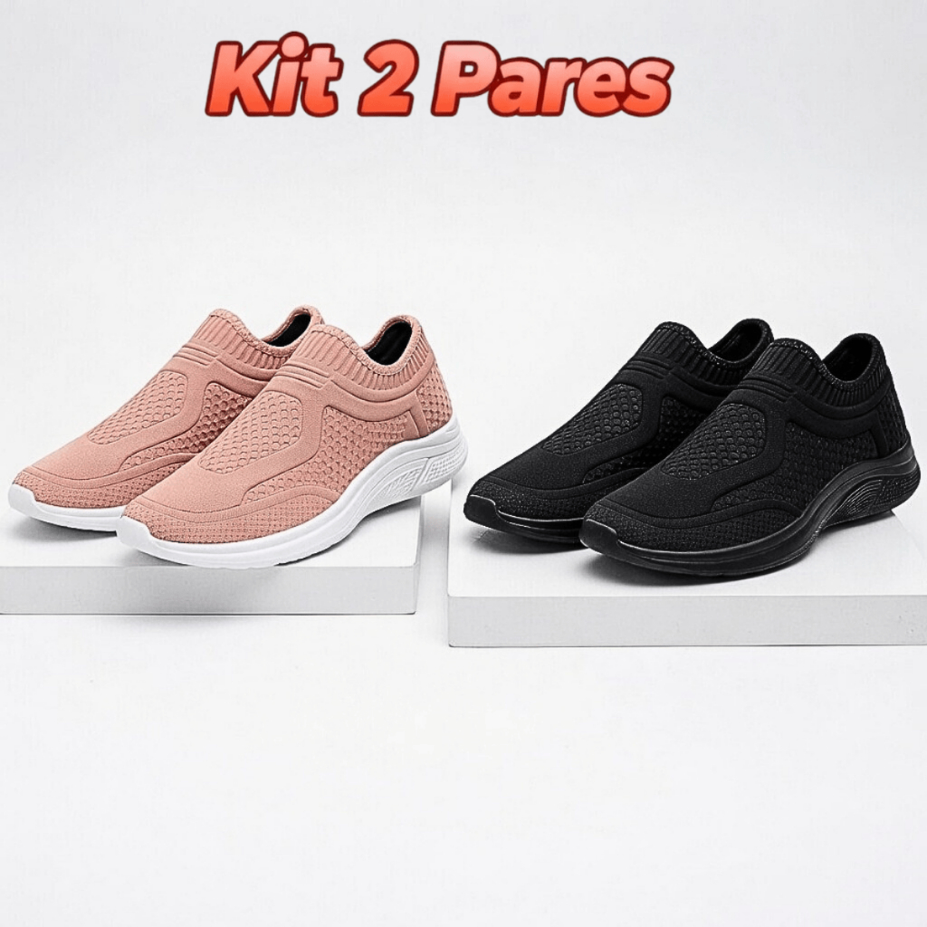 Kit 2 Pares Tênis Meia Feminino Academia Slip On Ortopédico Caminhada Sneaker Antiderrapante
