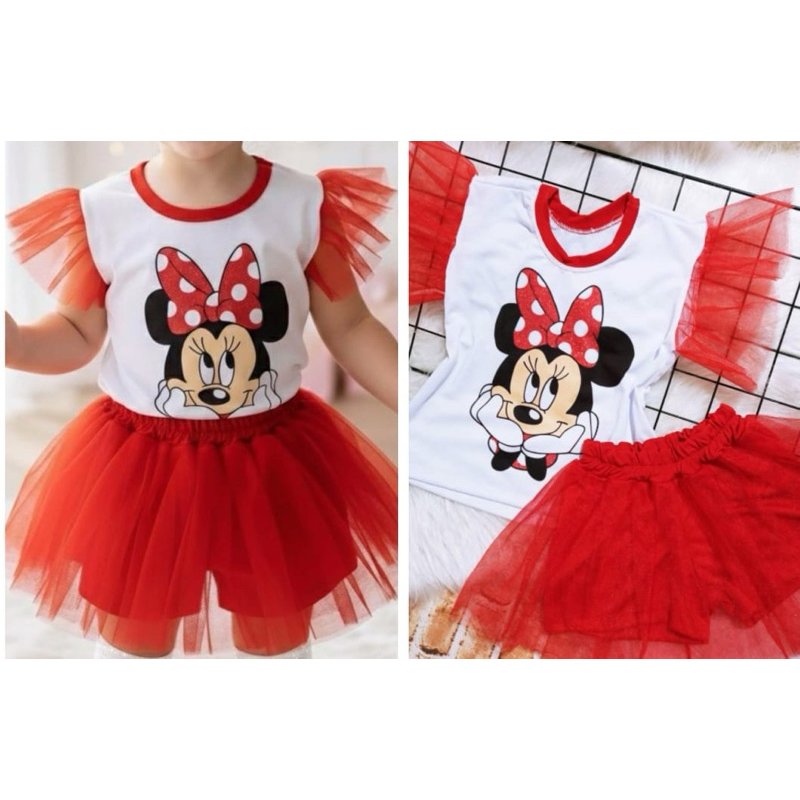 CONJUNTO MINEI MANGA e SHORT SAIA DE TULE VERMELHO