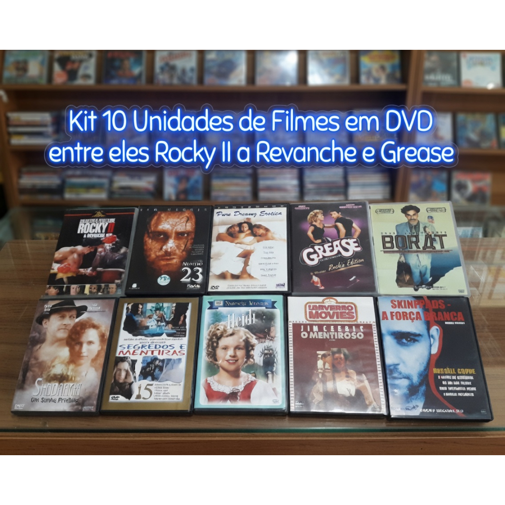 Kit 10 Unidades de Filmes em DVD entre eles Rocky II a Revanche e Grease