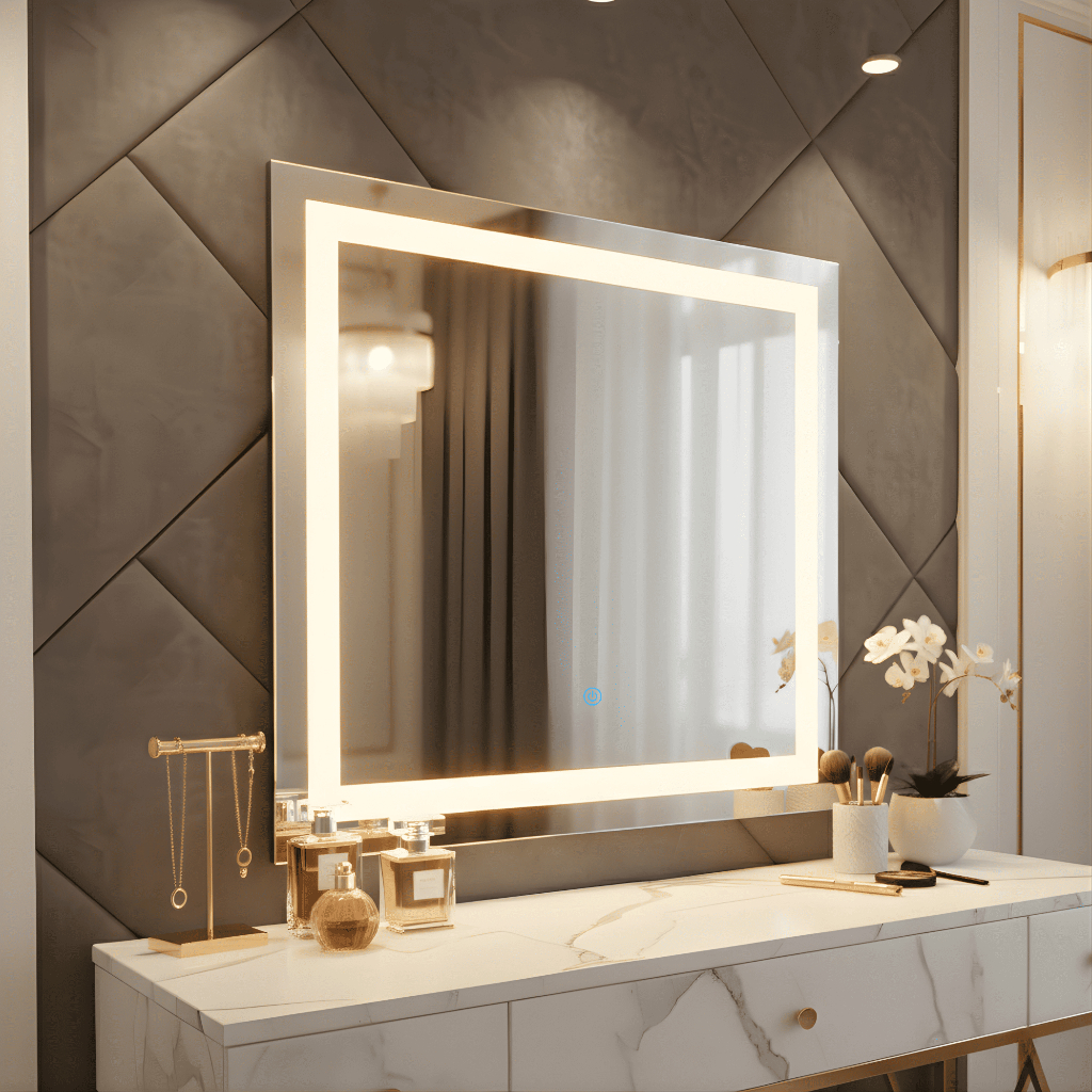 Espelho Grande Quadrado com Led 3 cores 80x80cm Decorativo para Banheiro, Lavabo, Salão, Consultório em Oferta na Shopee