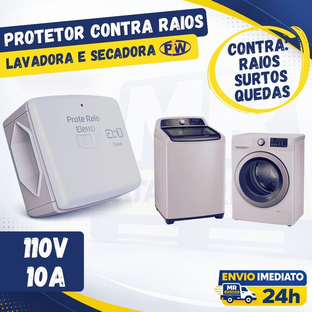 Protetor Contra Raios Lavadora e Secadora 10A 110V PW Protege de Raios Surto Queda Energia