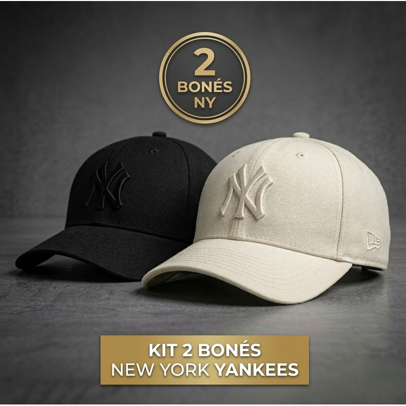Kit 2 Bonés NY New York Bordado Aba Curva Masculino e Feminino Unissex Blogueira Promoção - ENVIO IMEDIATO