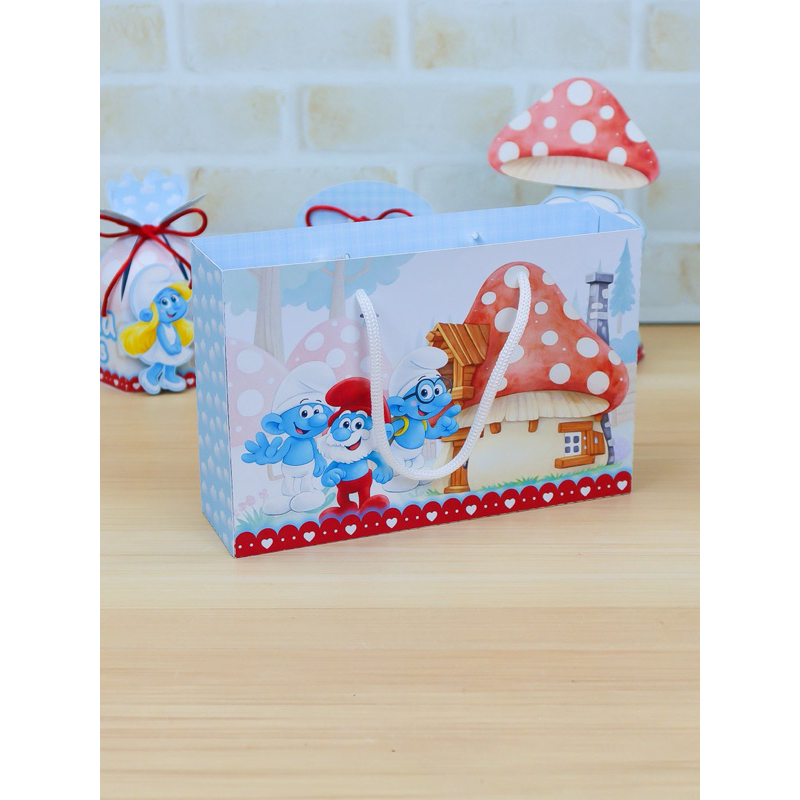 Sacolinha Personalizada OS SMURFS para Festa | Lembrancinha Aniversário | Aplique 3D | Fazemos Qualquer Tema