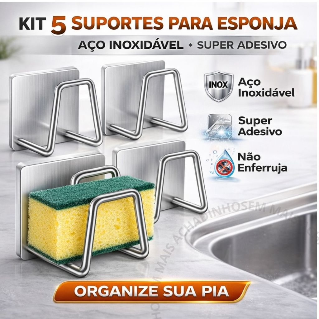Kit 5 Suporte Esponja Aço Inoxidável Bucha Pia Prateleira de Cozinha Armazenamento Parede Multiuso em Oferta na Shopee