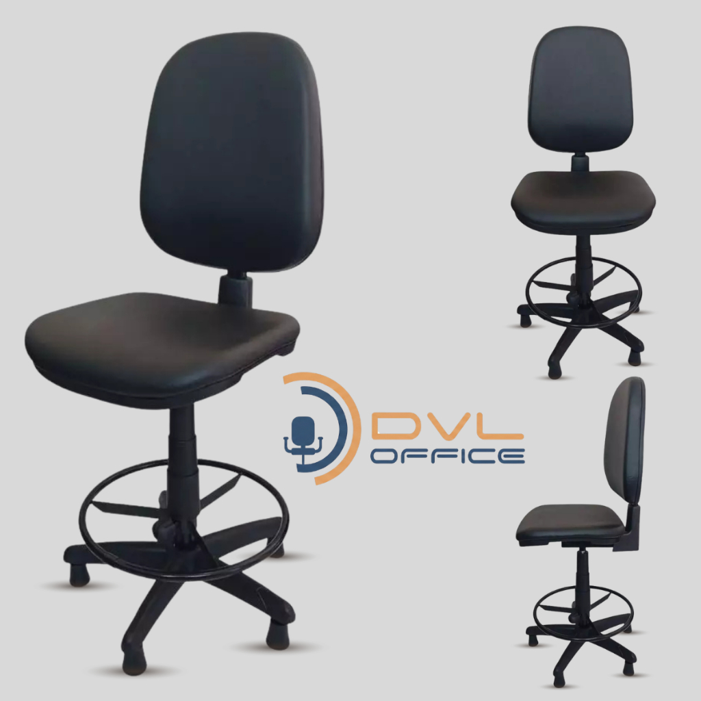 Cadeira Caixa Alta Ergonômica Atendimento Balcão Recepção Giratória Executiva Com Aro Apoio De Pé Work NR17 Corino