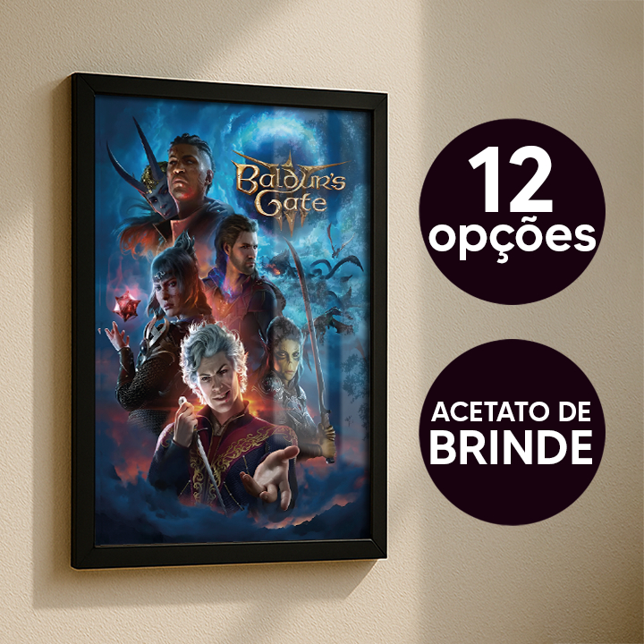 Quadro Baldur's Gate 3 com moldura e acetato para decoração