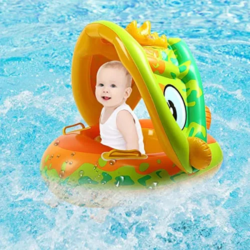Boia Infantil Com Proteção Solar Cobertura Bote Bebe Piscina Dourado 5v