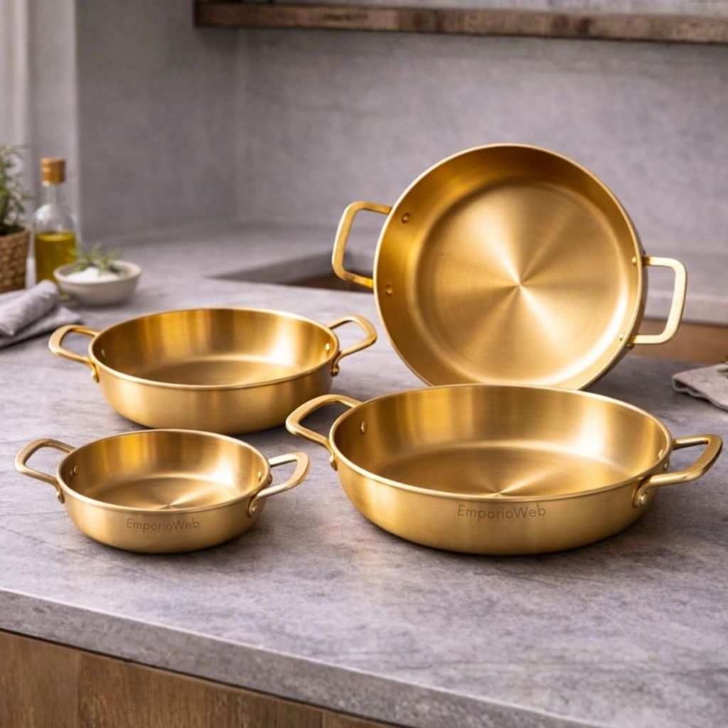Bandeja Tacho Dourado de Aço Inox Travessa Multiuso Petisqueira Servir Mesa Posta Bandeja Panela
