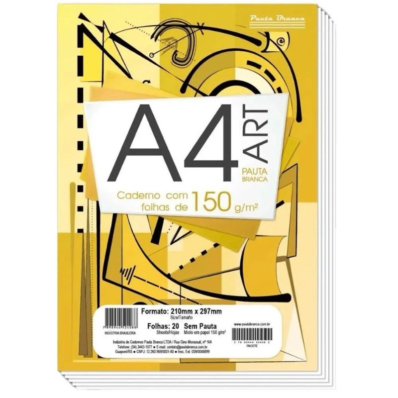Bloco A4 Sem Pauta 20 Folhas 150g/m² Pauta Branca