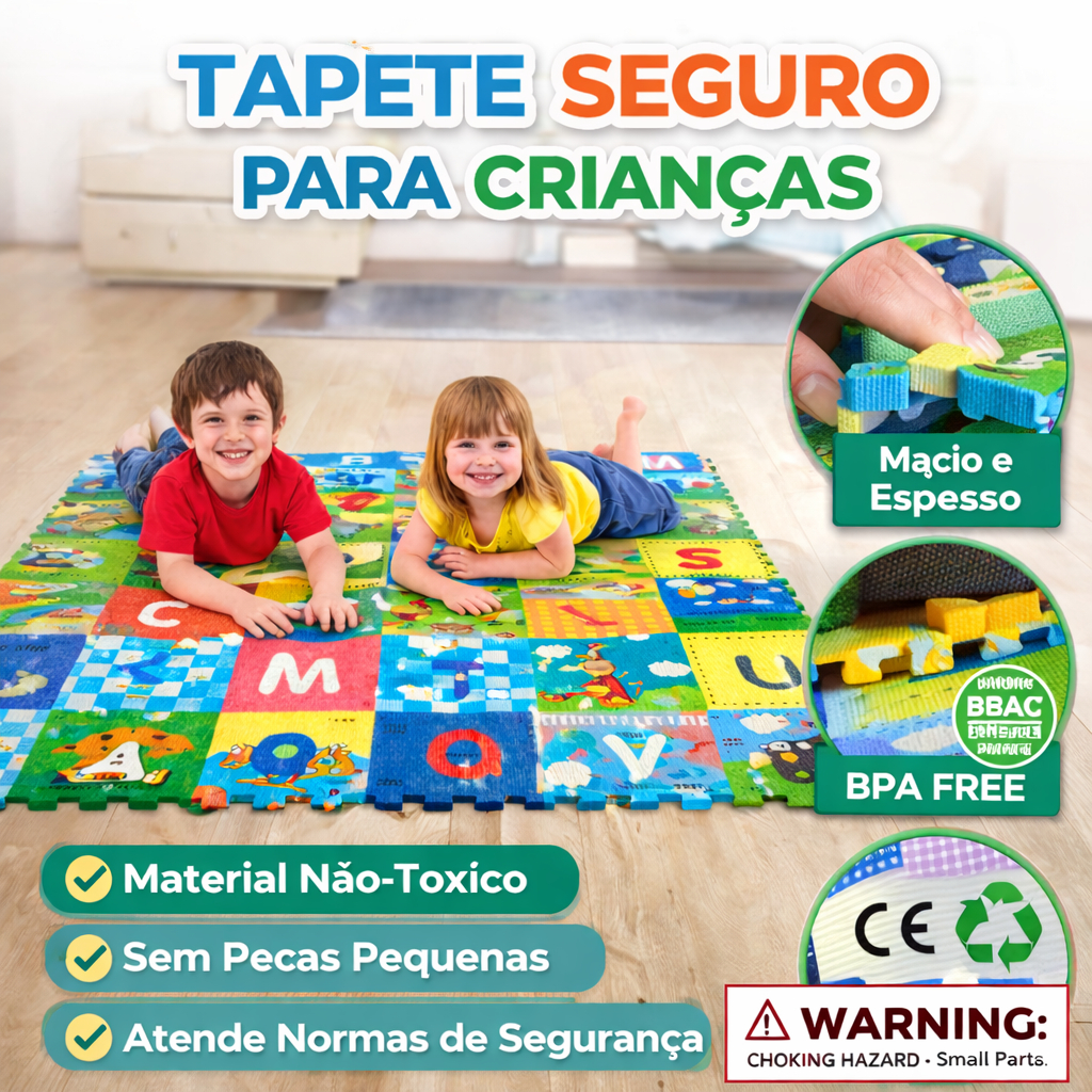 Tapete Infantil EVA Alfabeto Quebra-Cabeça Educativo 4 Peças Grande Playground Bebê Antiderrapante