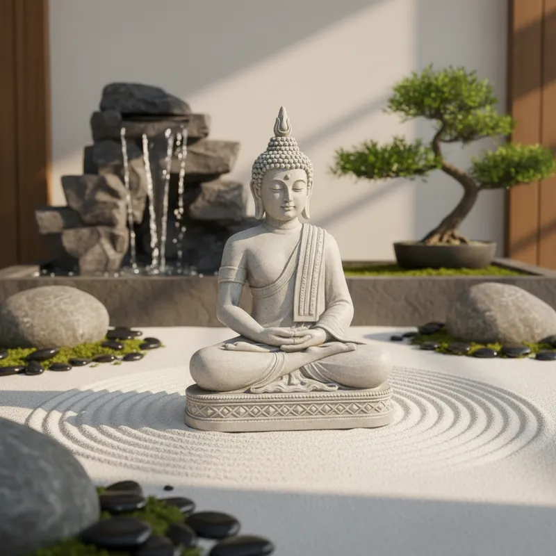 Estátua Buda Decorativa 25cm – Estátua Zen para Decoração, Meditação, Feng Shui e Jardim – Escultura Espiritual