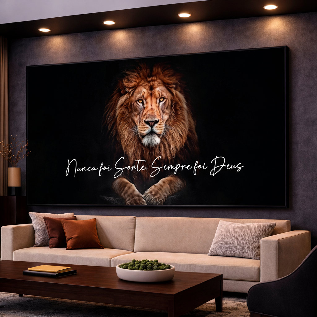 Quadro Decorativo Leão De Judá Nunca Foi Sorte Sempre Foi Deus Mosaico Sala Quarto Escritório