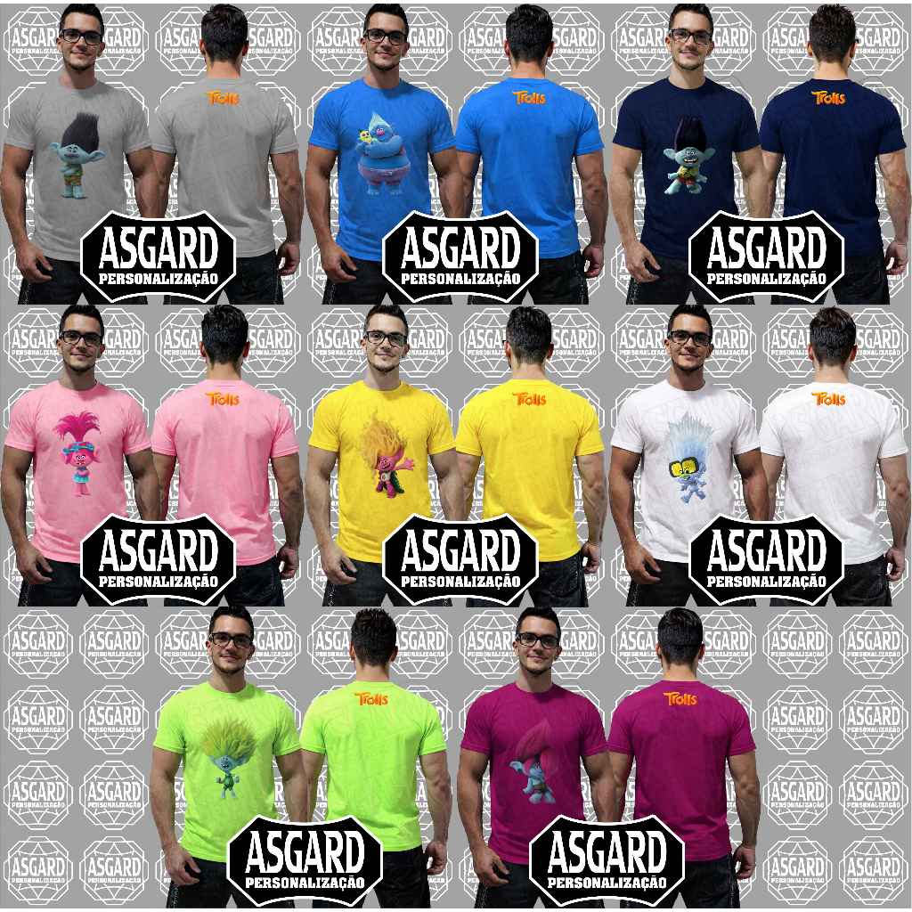 Camiseta Trolls personagens animados e divertidos em tamanho infantil e adulto