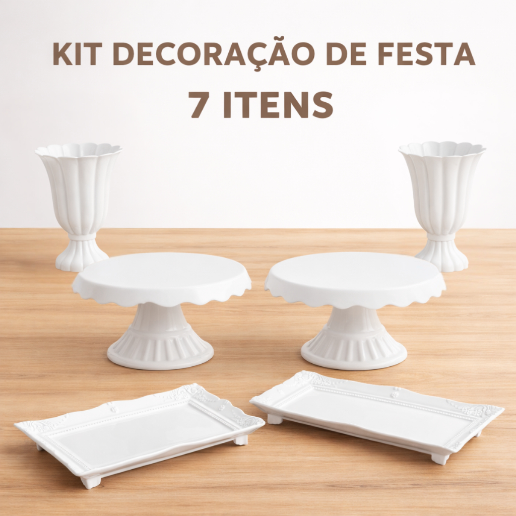 Kit Decoração De Festa 2 Boleiras 22cm + 2 Vasos Decorativos + 2 Bandejas Suporte De Doces Decoracao