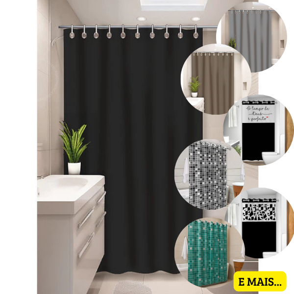 Cortina Box Banheiro PVC/Vinil Impermeável Antimofo Diversas Estampas com Ilhós ou Gancho Envio 24h