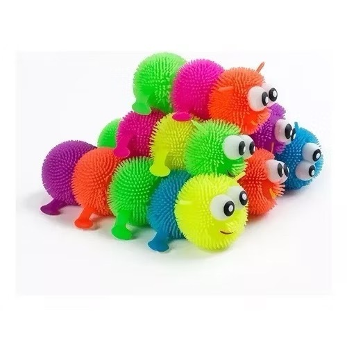 Brinquedo Infantil Centopéia Lagarta com Luz De Apertar E Esticar Colorida