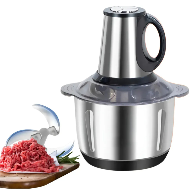 Processador Elétrico C/ alça Inox C/ 4 Lâminas Carne Legume 2/3 Litros Prateado