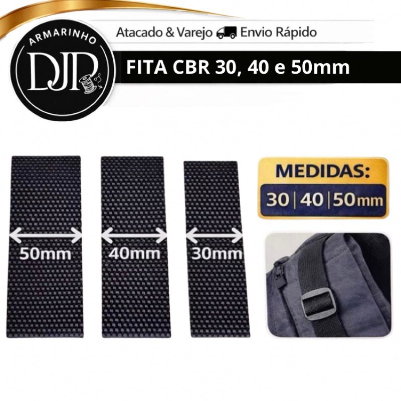 Fita Alça Cadarço CBR 30 , 40 e 50 mm PRETA Mochilas e Bolsas