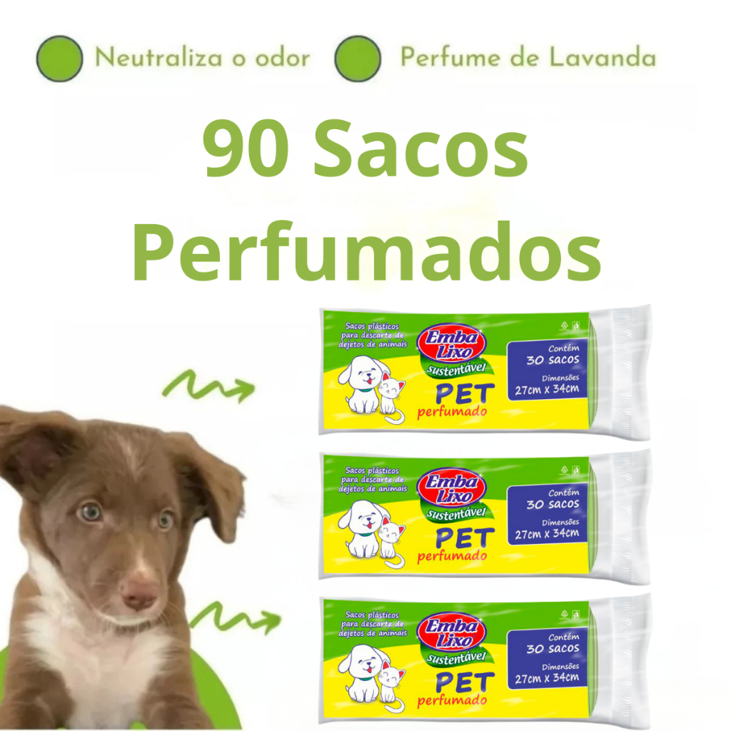 Saco De Lixo Pet Perfumado Kit Com 3 Unidades total 90 Sacos Embalixo