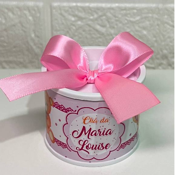 Tubo lata personalizada tema Ursinha Rosa latinha lata festa infantil Tubo lata aniversario chá revelação lata cha bebê
