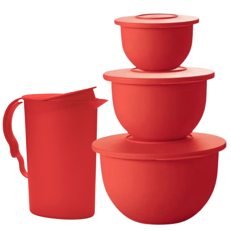KIT 4 PEÇAS TIGELA 2,5L + 1,3L + 500ML + JARRA 2L MURANO VERMELHO PIMENTA - TUPPERWARE