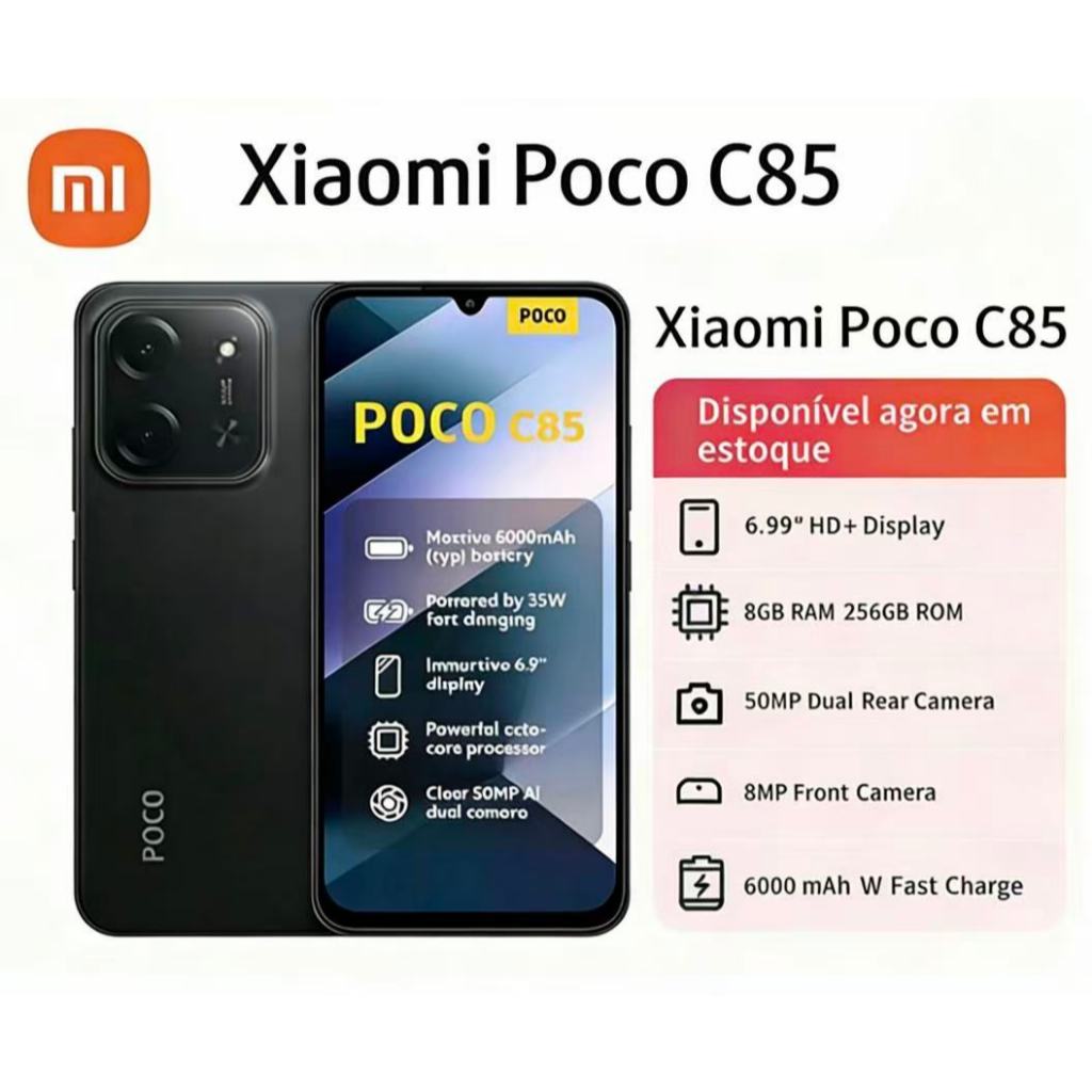 Imagem Smartphone Xiaomi POCO C85 com Android 15, 256GB/128GB Versão Global NFC Envio Imediato