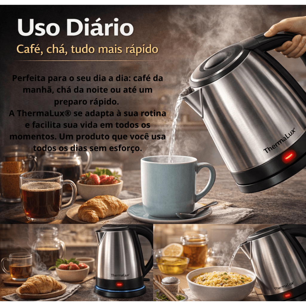 Chaleira Elétrica Inox 2L 220V ThermLux™ Rápida Desligamento Automático Anti-Resíduos Design Moderno