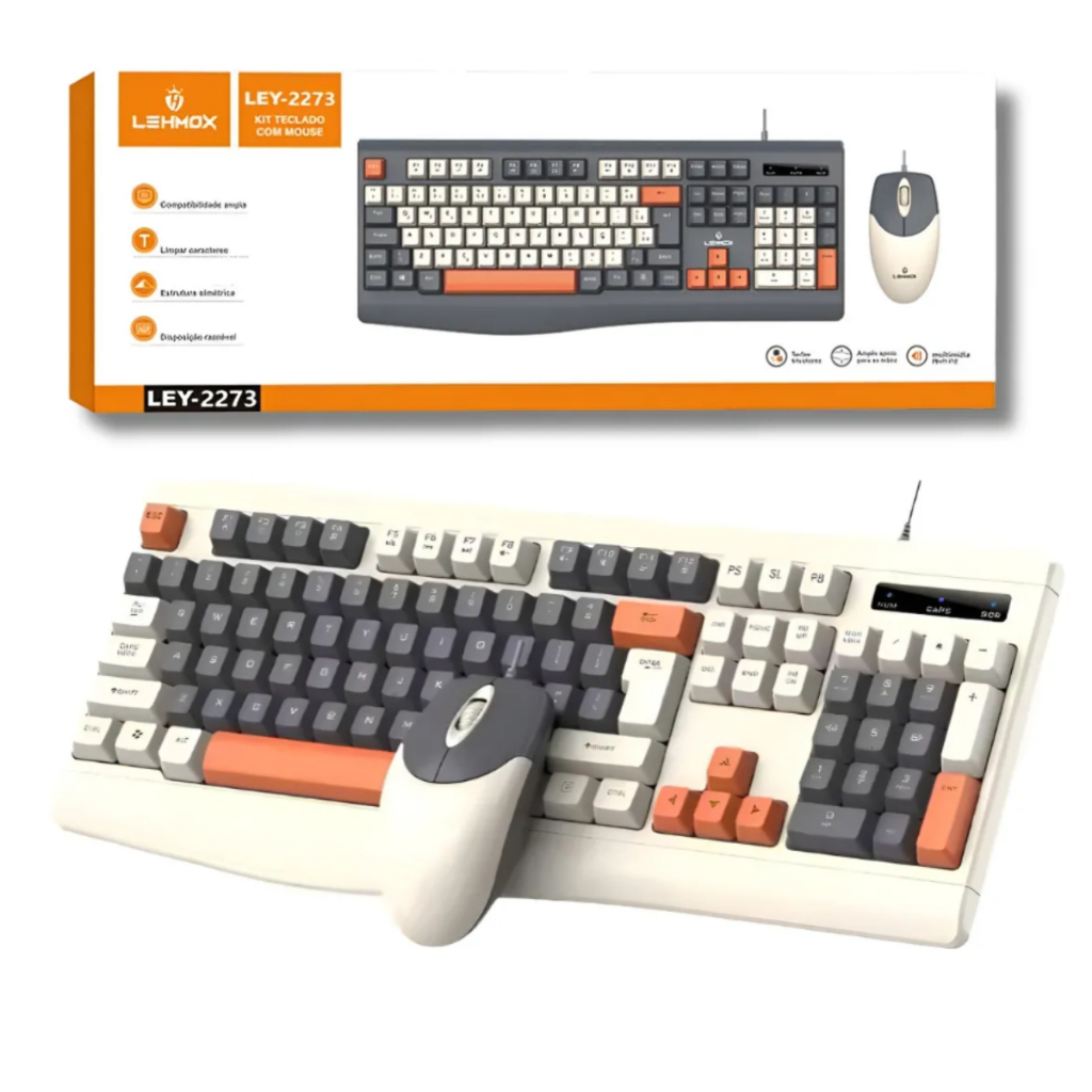 Kit Teclado + Mouse Optico Silencioso Com Fio Padrão Abnt2 Português Usb Para Jogos Gamer Trabalho