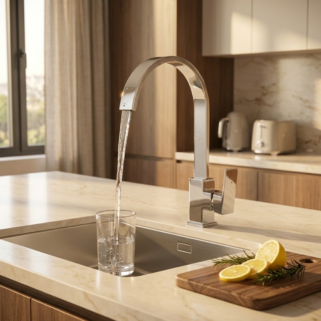 Torneira Cascata Gourmet Monocomando Inox Quente Frio - Luxo Sem Reforma
