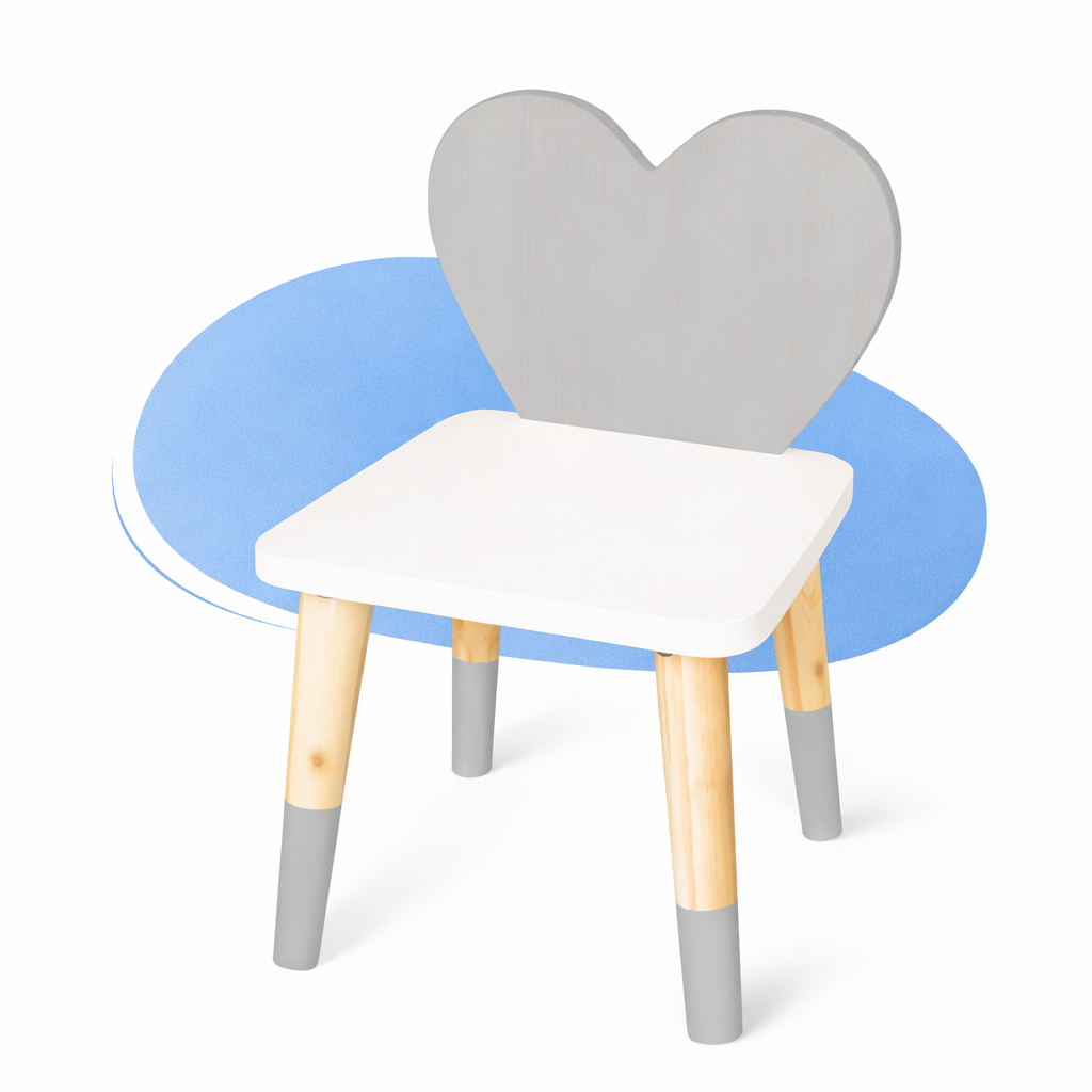 Cadeira Infantil Madeira Coração Cinza Grande Brinquedo Mobiliário Quarto Pedagógico Montessori Kit Livro Educativo
